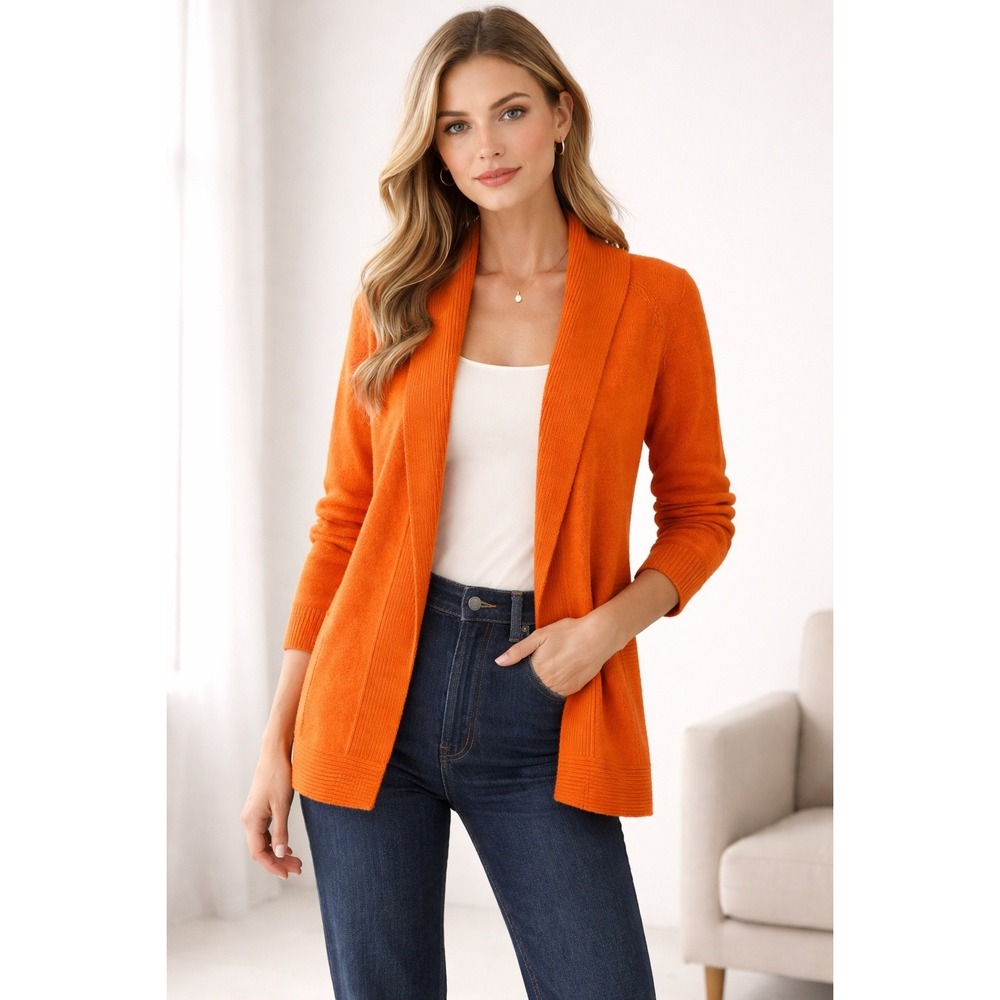 J. Crew Orange Wool Nylon Cashmere Shawl Collar Cardigan Sweater XS